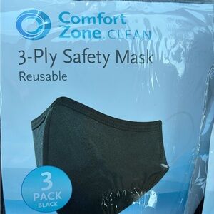 Comfort Zone Black 3-Ply Reusable Safety Mask - 3 Pack total 12 masks